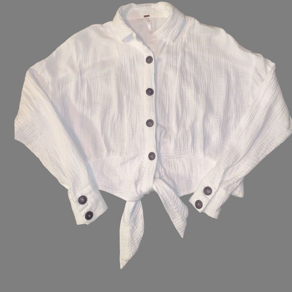 Free People Sun streaks Gauze Tie Front Shirt White XS Preowned Boho Oversized